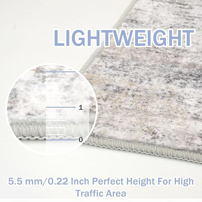 IOHOUZE Abstract Area Rugs 8x10 Ft Washable Large Rugs for Living Room, Non Slip Dining Room Rug, Printed Faux Wool Rugs for Bedroom, Floor Carpet for Office Nursery Playroom, Grey Beige