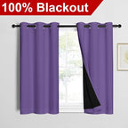 NICETOWN Lilac Purple 100% Blackout Curtains 45 inches Long, Thermal Insulated Full Blackout 2-Layer Lined Curtains, Energy Efficiency Window Draperies for Dining Room (2 Panels, 42-inch W)