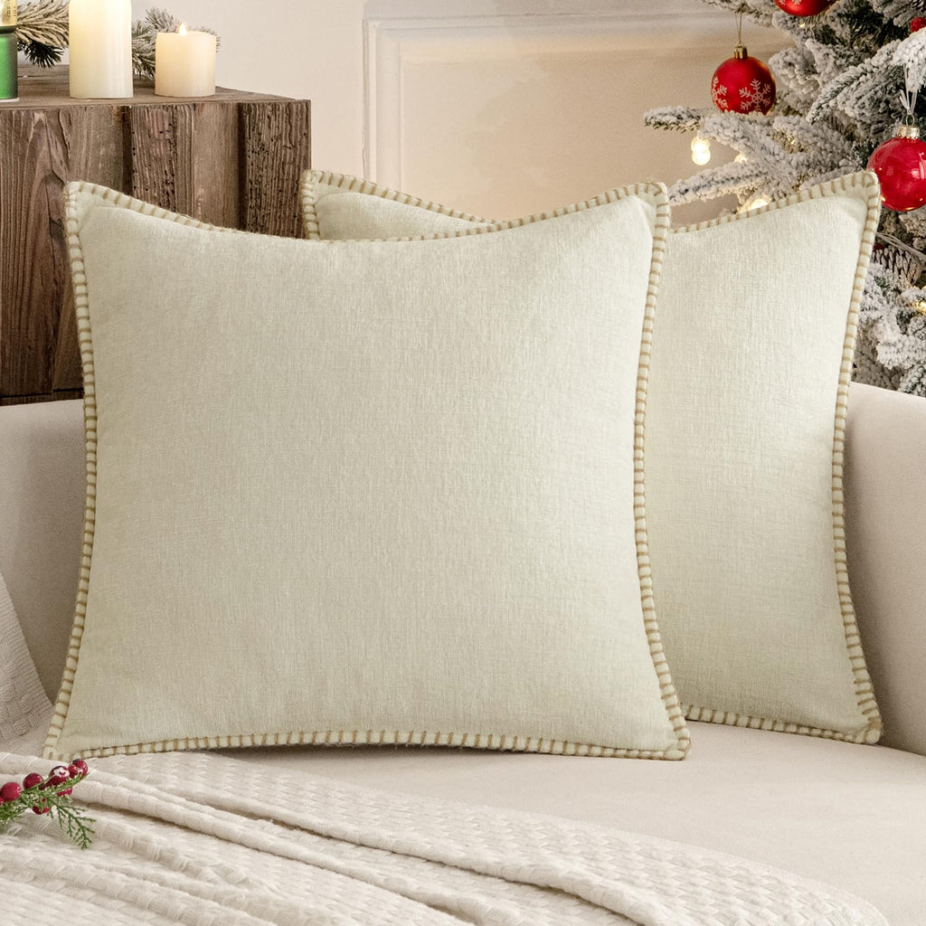 MIULEE Decorative Couch Throw Pillow Covers 20x20 Inch Cream White 2 Pack