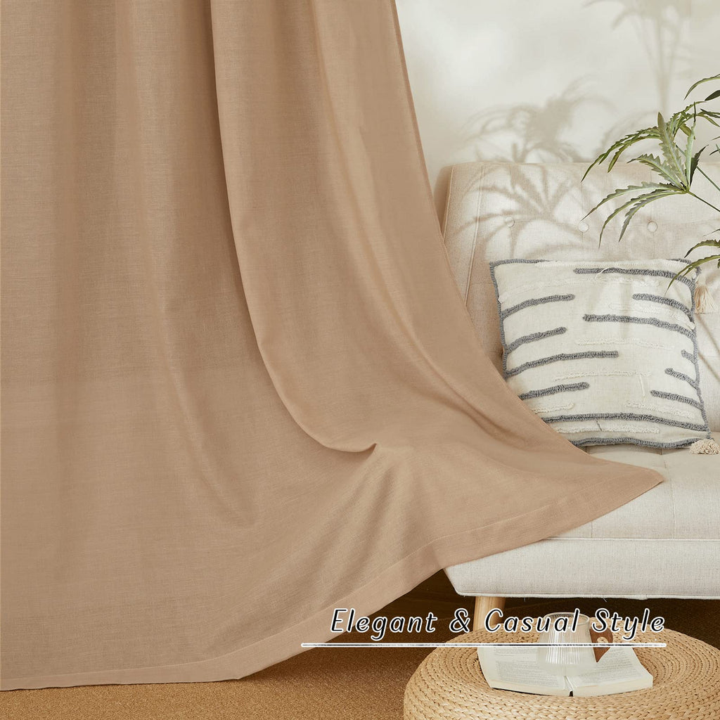 NICETOWN Camel Short Linen Curtains for Kitchen, Thick Flax Small Window Treatments Semi Sheer Privacy Assured with Light Through for Cafe/Bathroom, W42 x L48, 2 Panels