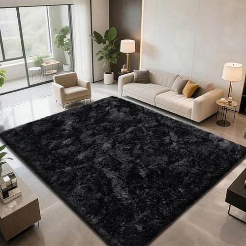 9X12 Large Shag Area Rugs for Living Room Bedroom,Big Soft Fluffy Rug for Bedroom Dorm,Indoor Carpet Plush Rugs for Living Room Home Decor (Black, 9X12 Feet)