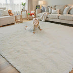 Area Rugs 9x12 Living Room, Cream Large Shaggy Carpet Soft Plush Furry Rug