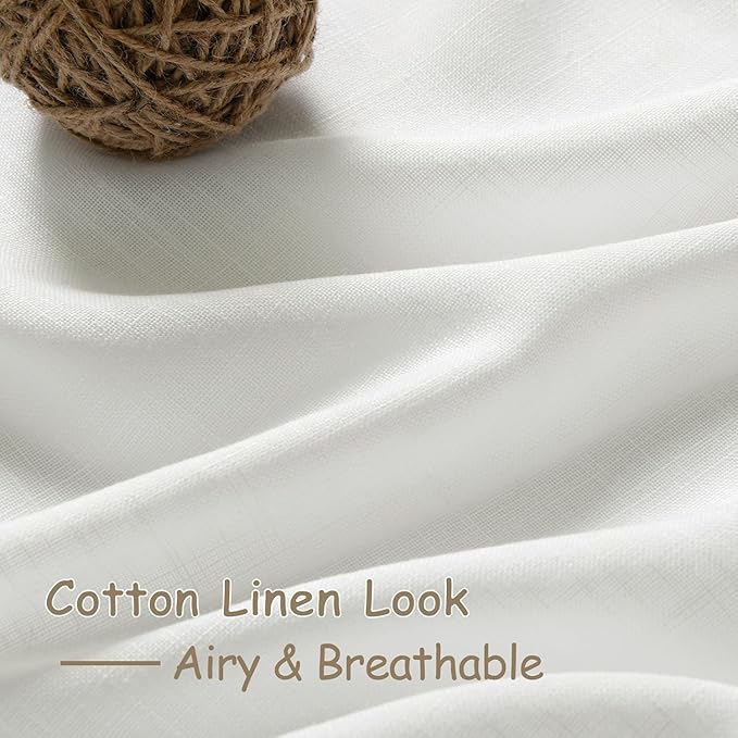 Off White Linen Curtains 108 Inches Long 2 Panels Set Back Tab Rod Pocket Semi Sheer Cotton Textured Light Filtering Extra Long Curtain Farmhouse High Ceiling Curtains for Living Room 9Ft 40x108
