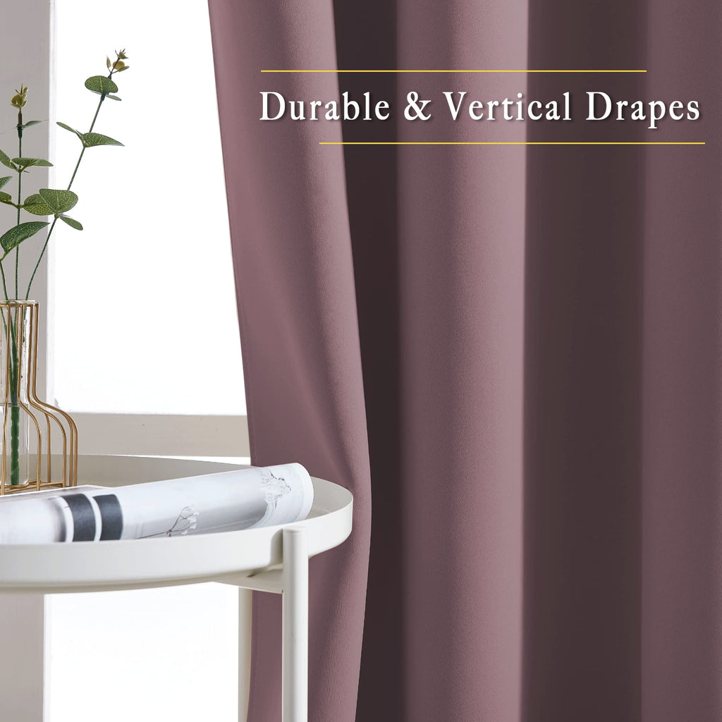 NICETOWN Blackout Curtains 90 inch Length, Sound Reducing Thermal Insulated Grommet Room Darkening Window Treatments for Bedroom/Living Room, 2 Panels, W52 x L90, Dry Rose