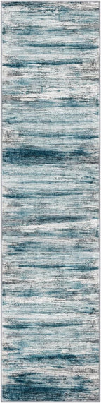 KOZYFLY Runner Rug 3x10 Modern Ombre Runners for Hallways, Washable Rugs for Bedroom Non-Slip Soft Stain Resistant Striped, Print Blue Abstract Carpet for Living/Laundry/Kid Room