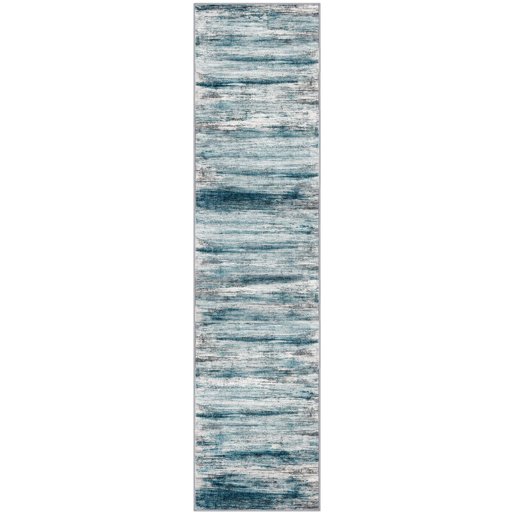 KOZYFLY Modern Abstract Hallway Runner Rug, 2.6x10 Washable Rug Runner Non-Slip Soft Striped Kitchen Runner Rugs, Print Blue Carpet Runner for Entryway Bathroom Laundry Room Foyer