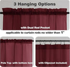 Chyhomenyc Burgundy Sheer Valances for Windows - Light Filtering Small Kitchen Curtains, Rod Pocket Short Top Window Treatment Decor for Living Room Bathroom Basement, 42Wx16L inches, 2 Panels