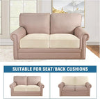 H.VERSAILTEX Velvet Stretch Couch Cushion Cover Plush Cushion Slipcover for Chair Loveseat Sofa Cushion Furniture Protector Seat Cushion Sofa Cover (2 Piece Medium Sofa Cushion Covers, Cream)