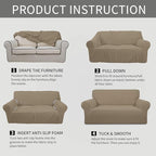 Easy-Going Stretch 4 Seater Sofa Slipcover 1-Piece Sofa Cover Furniture Protector Couch Soft with Elastic Bottom for Kids, Polyester Spandex Jacquard Fabric Small Checks Natural