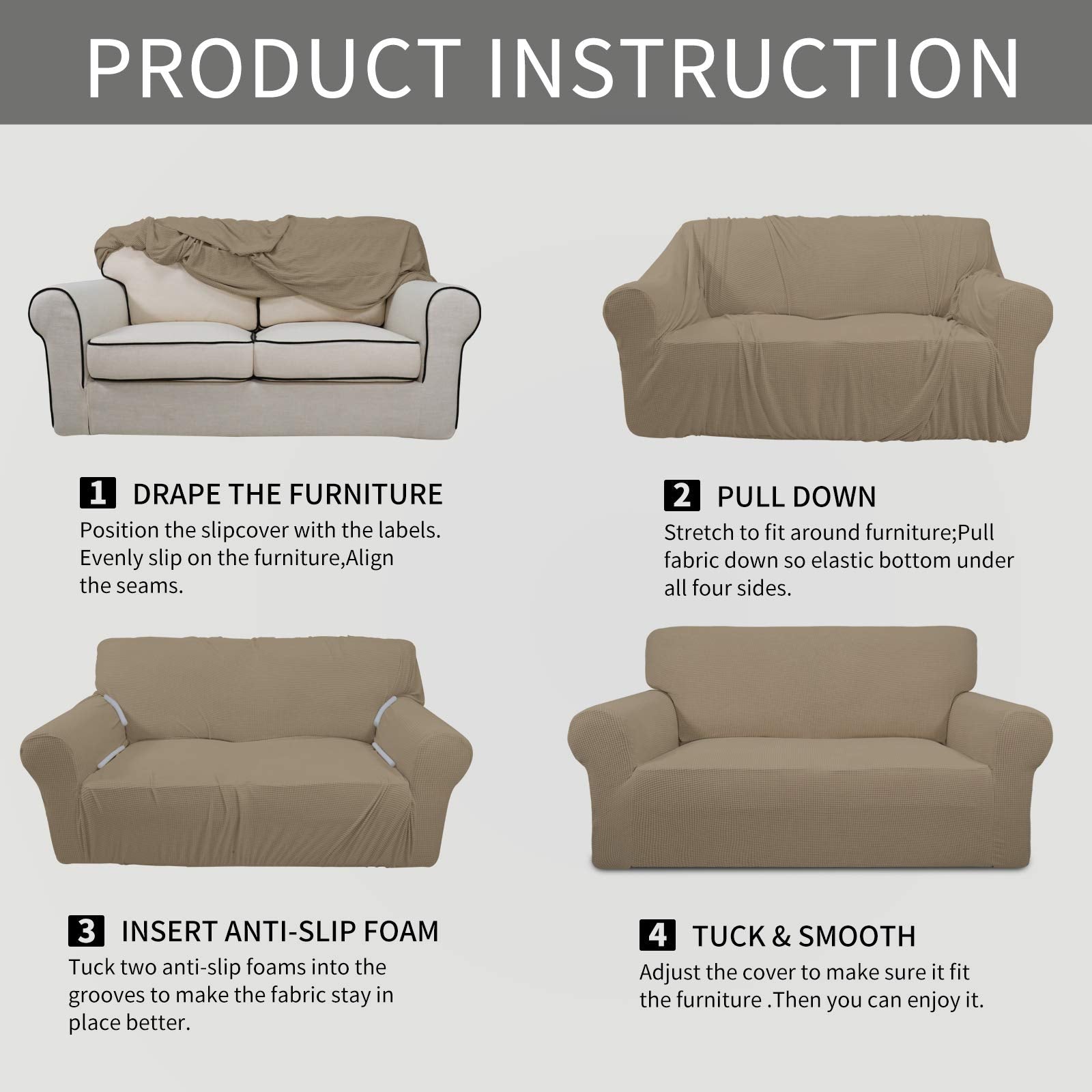 Easy-Going Stretch Couch Covers for Sofa Washable Large Natural
