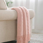 BOURINA Pink Throw Blanket 60x80 Inch Boho Knitted Soft Throw Sofa Blanket