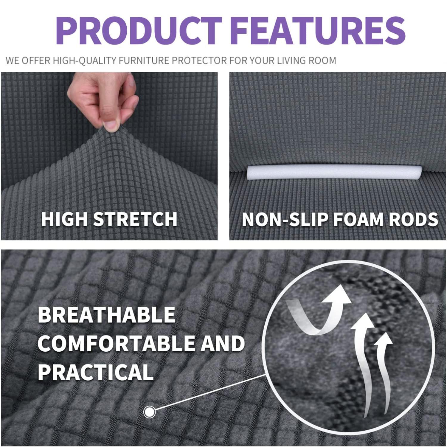 ZNSAYOTX Super Stretch Chair Slipcover Universal Sofa Chair Covers for Living Room Dogs Pet Furniture Protector Spandex Armchair Slipcovers with Anti Slip Foam Sticks (Dark Grey, Chair)