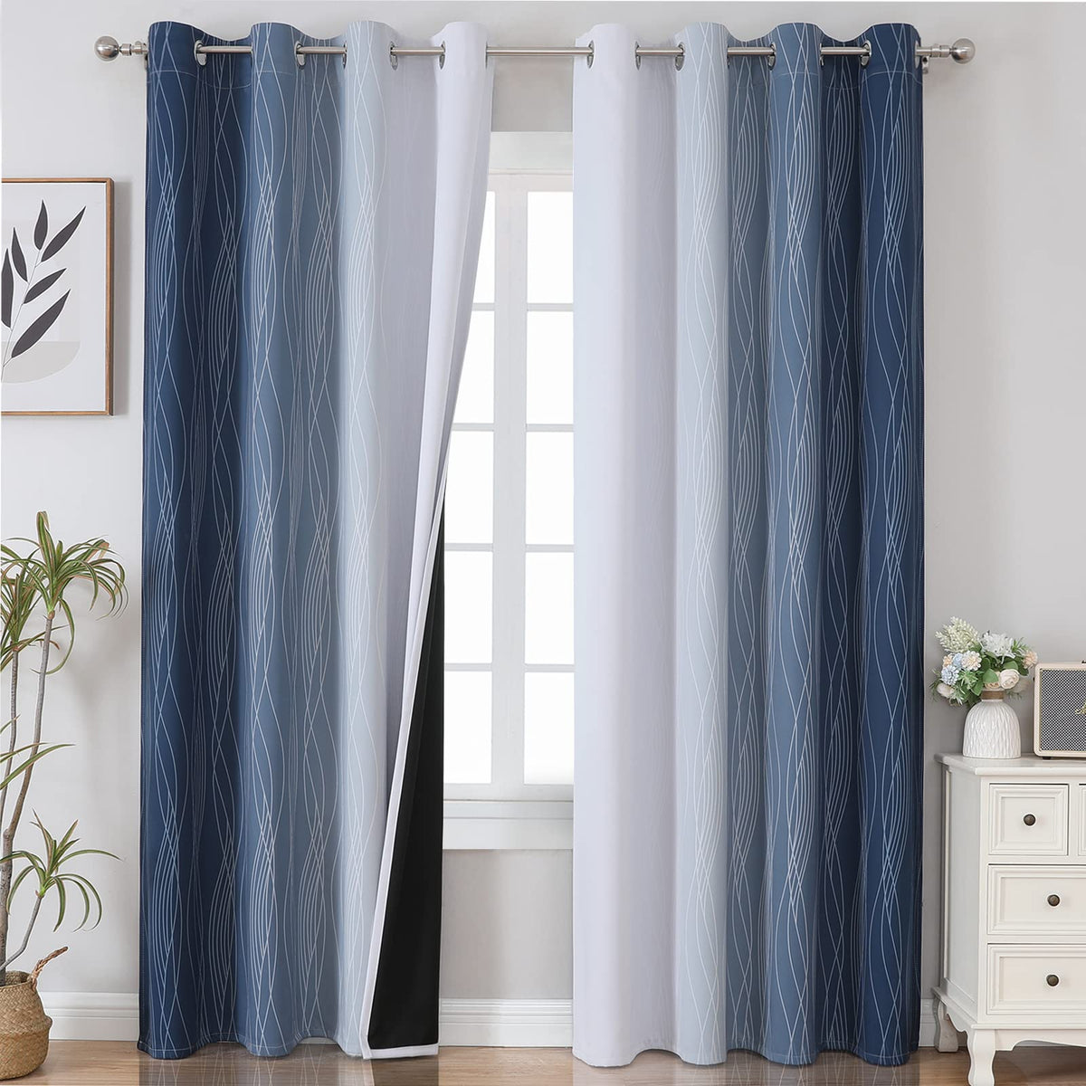 Estelar Textiler Brown and Greyish White Blackout Curtains 52x108 2 Panels