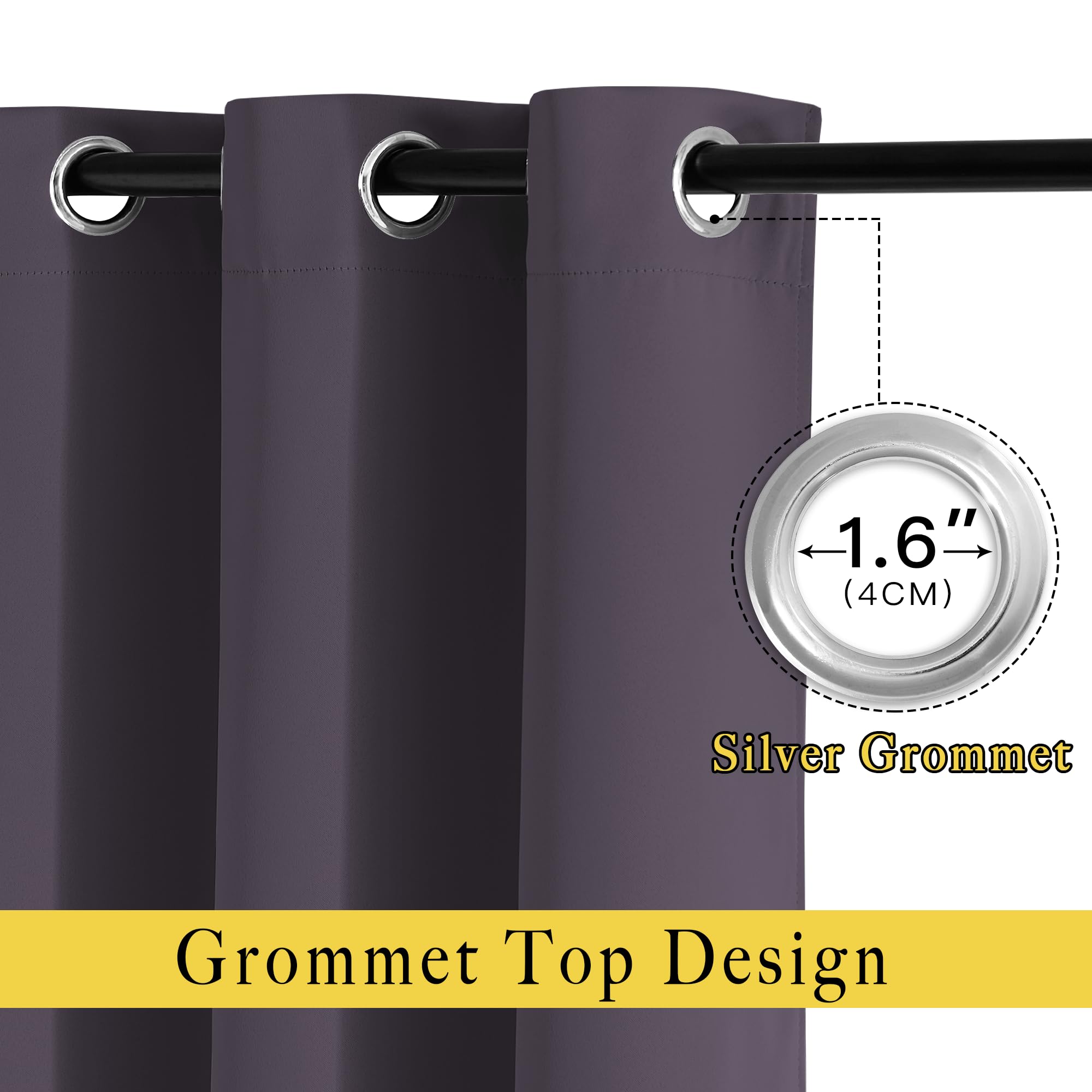 NICETOWN Blackout Window Curtains 72 inches Long, Thermal Insulated Grommet Room Darkening Window Treatments for Bedroom/Living Room, Greyish Purple, Set of 2, W37 x L72