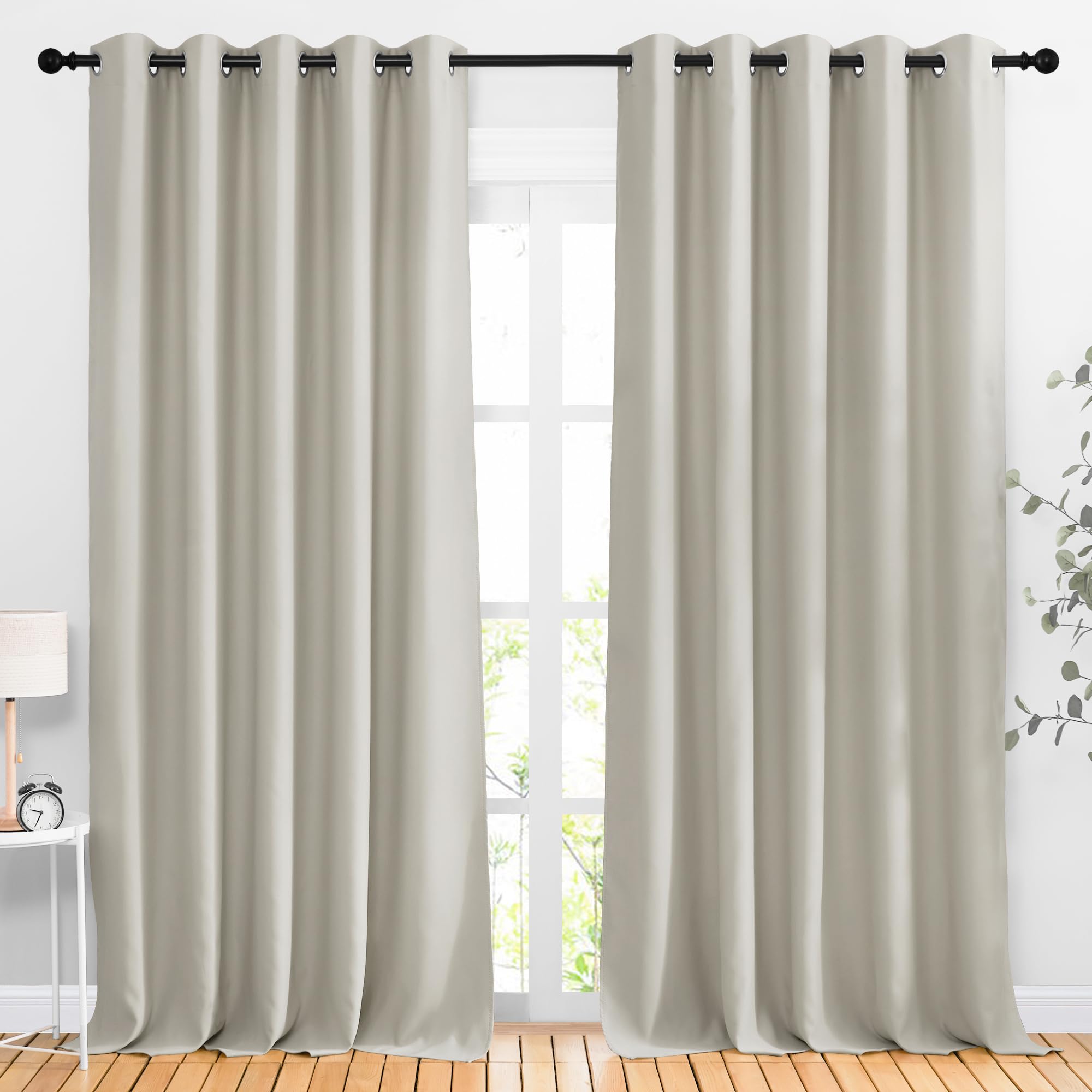 NICETOWN Room Darkening Room Divider Curtains 118 inches Long, Grommet Thermal Window Treatments Sound Reducing Drapes for Sliding Glass Door, Natural, W66 x L118, 2 Pieces