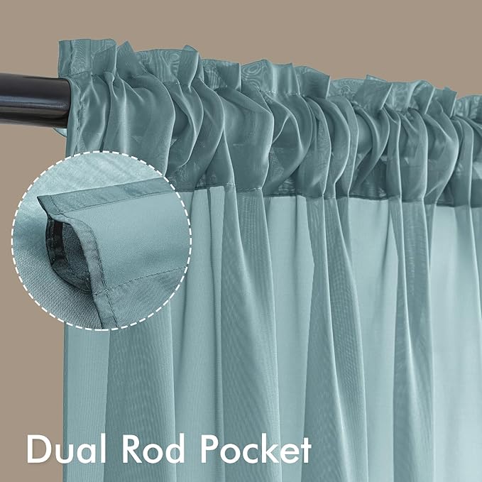 MIULEE Dusty Blue Sheer Curtains 96 Inches Long, 4 Panels Set, Light Filtering Rod Pocket Voile Drapes for Living Room and Bedroom, Airy Soft Fabric Window Treatments, 42 x 96 Inches