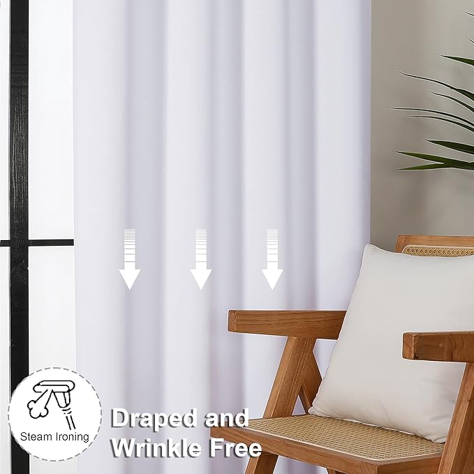 Simplebrand Ava Pure White Light Filtering Curtains for Bedroom 63 Inch Length 2 Panels Set, Solid Thermal Insulated Privacy Living Room Window Treatment Curtains Light Filtering, W50 x L63 Inch