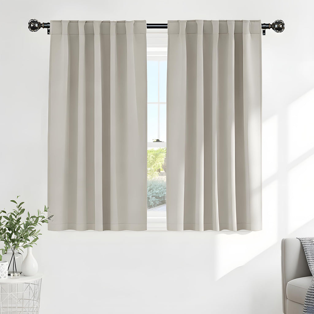 PONY DANCE Rod Pocket and Back Tab Blackout Curtains for Bedroom - Thermal Insulated Room Darkening Curtains for Living Room, 42x54 inch, 2 Panels, Cream