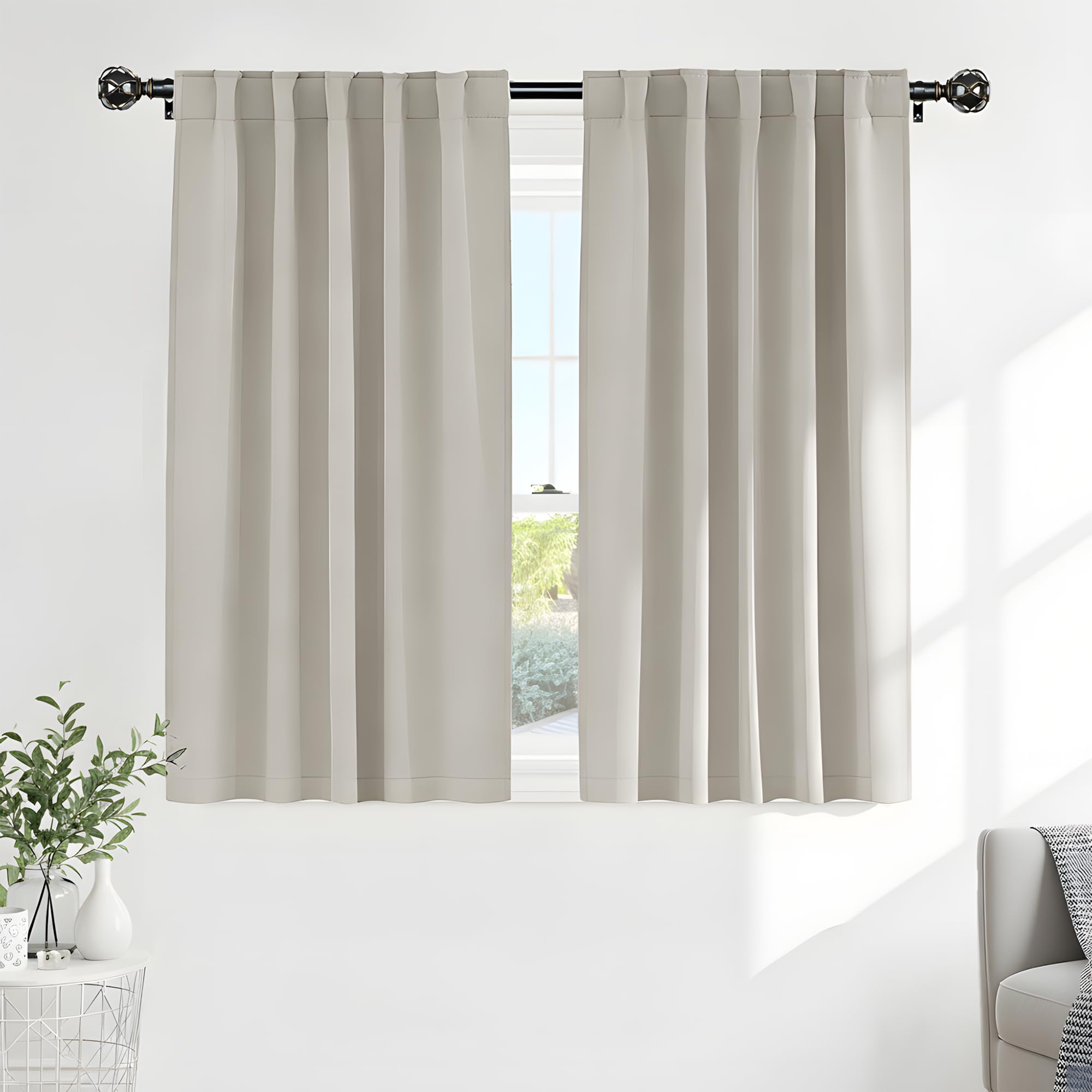 PONY DANCE Rod Pocket and Back Tab Blackout Curtains for Bedroom - Thermal Insulated Room Darkening Curtains for Living Room, 42x54 inch, 2 Panels, Cream