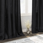 Nanspring Black Linen Curtains 90 Inches Long for Living Room Back Tab and Rod Pocket Semi Sheer Privacy Curtains Simple Modern Cotton Textured Curtain for Bedroom 70x90,2 Panel