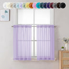 Chyhomenyc Sheer Lilac Tier Curtains 24 Inch Length, Small Window Curtains Treatment for Bathroom Living Room Basement, Short Rod Pocket Cafe Curtain, 42W x 24L Inches, 2 Panels