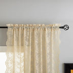 YJ YANJUN Vintage Lace Curtains 84 Inches Long-Retro Floral Beige Sheer Curtain Panels for Living Room Bedroom Shabby Chic Crochet Drapes Grandma Core Decor Light Filtering Pair W52 X L84 Light Beige