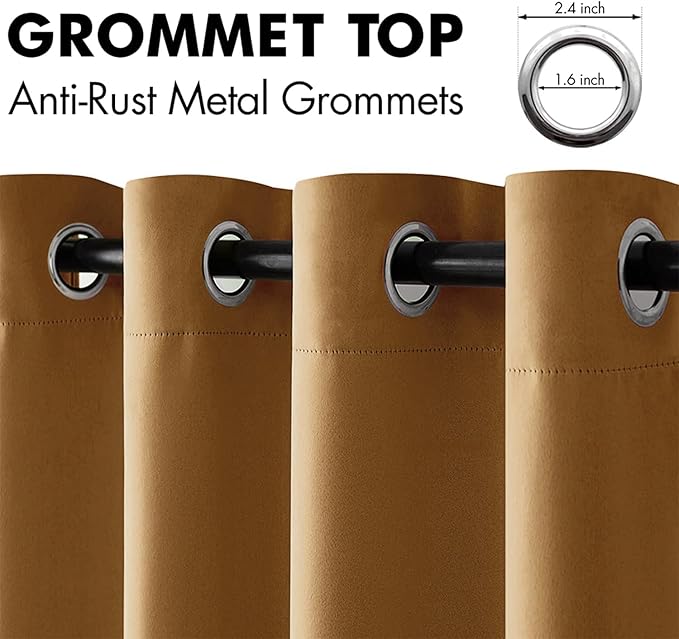 MIULEE Blackout Curtains 96 Inches Long for Bedroom Living Room Thermal Insulated Room Darkening Grommet Top Solid Light Blocking Drapery Set of 2 Window Panels Golden Brown