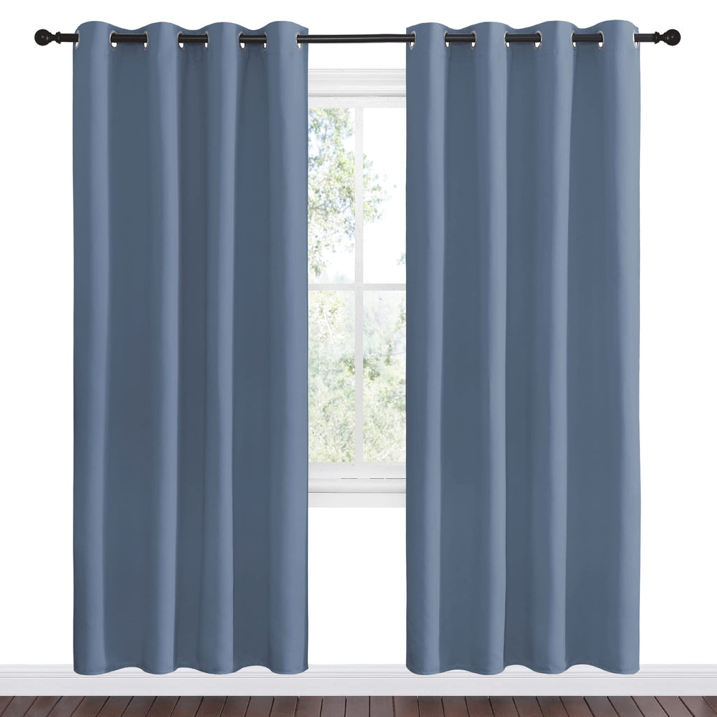NICETOWN Stone Blue Room Darkening Curtain Panels 78" Length for Bedroom Living Room, Thermal Insulated Blackout Draperies for Home Decoration, Total Privacy (55" Width, 2 Pieces)