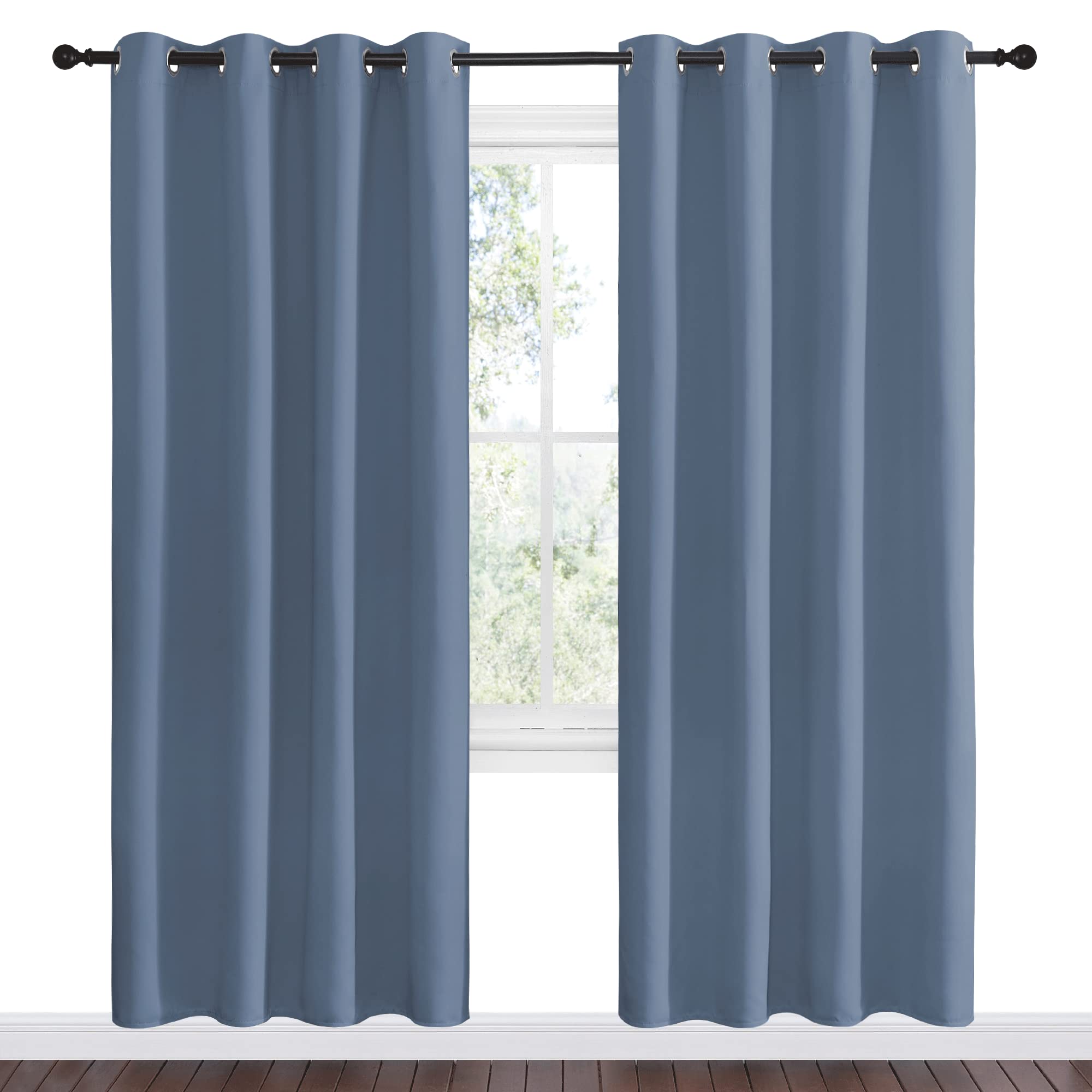 NICETOWN Stone Blue Room Darkening Curtain Panels 78" Length for Bedroom Living Room, Thermal Insulated Blackout Draperies for Home Decoration, Total Privacy (55" Width, 2 Pieces)