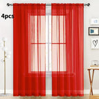 SpaceDresser Sheer Red Curtains 4 Panels Rod Pocket Semi-Sheer Curtain 45 Inches Long Light Filtering Voile Window Drapes for Bedroom Living Room Kitchen, Each 52W x 45L