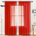 SpaceDresser Sheer Red Curtains 4 Panels Rod Pocket Semi-Sheer Curtain 54 Inches Long Light Filtering Voile Window Drapes for Bedroom Living Room Kitchen, Each 52W x 54L