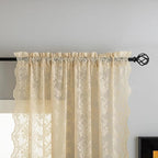 YJ YANJUN Vintage Lace Curtains-Victorian Floral Sheer 80 inch Long Curtains for Closet Without Door Living Room Hallway Light Filtering Retro Closet Door Covering Ideas 1 Pair W52 X L80 Light Beige