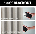 Yakamok Oatmeal Linen Curtains 100% Blackout 63 Inches Long,Room Darkening Textured Curtains for Living Room Thermal Grommet Bedroom Curtains 2 Panels with White Liner