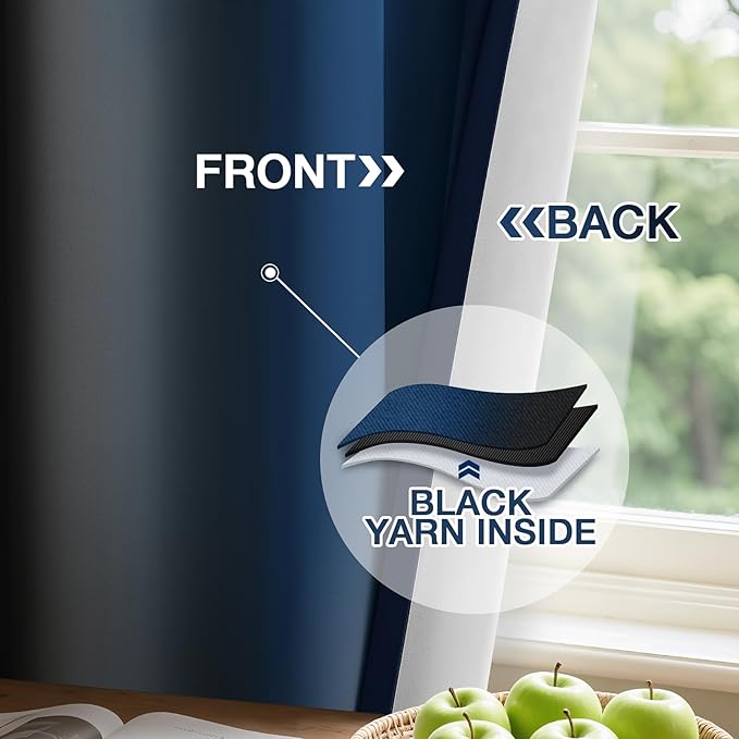 Yakamok Blackout Ombre Dark Blue and Black Curtains for Bedroom, Gradient Room Darkening Curtains, Grommet Thermal Insulated Light Blocking Window Drapes/Curtain for Living Room,52 x 54 Inch,2 Panels