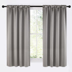 NICETOWN Room Darkening Cafe Satin Curtains for Small Windows, 42" Wide by 63" Long, 2 Panels, Chrome Gray, Rod Pocket Privacy Blackout Drapes for Play Room