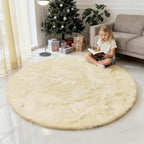 yulidayang Fluffy Round Area Rugs for Bedroom,Ivory 5'X5'Shag Circle Area Rugs for Girls Room,Non Slip Fuzzy Plush Rug for Kids Room Living Room and Dorm Home Rug