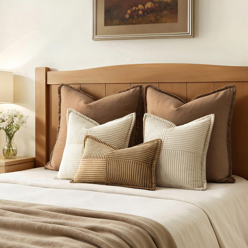 MIULEE Decorative Euro Sham Throw Pillow Covers 24x24 Inch Beige 2 Pack