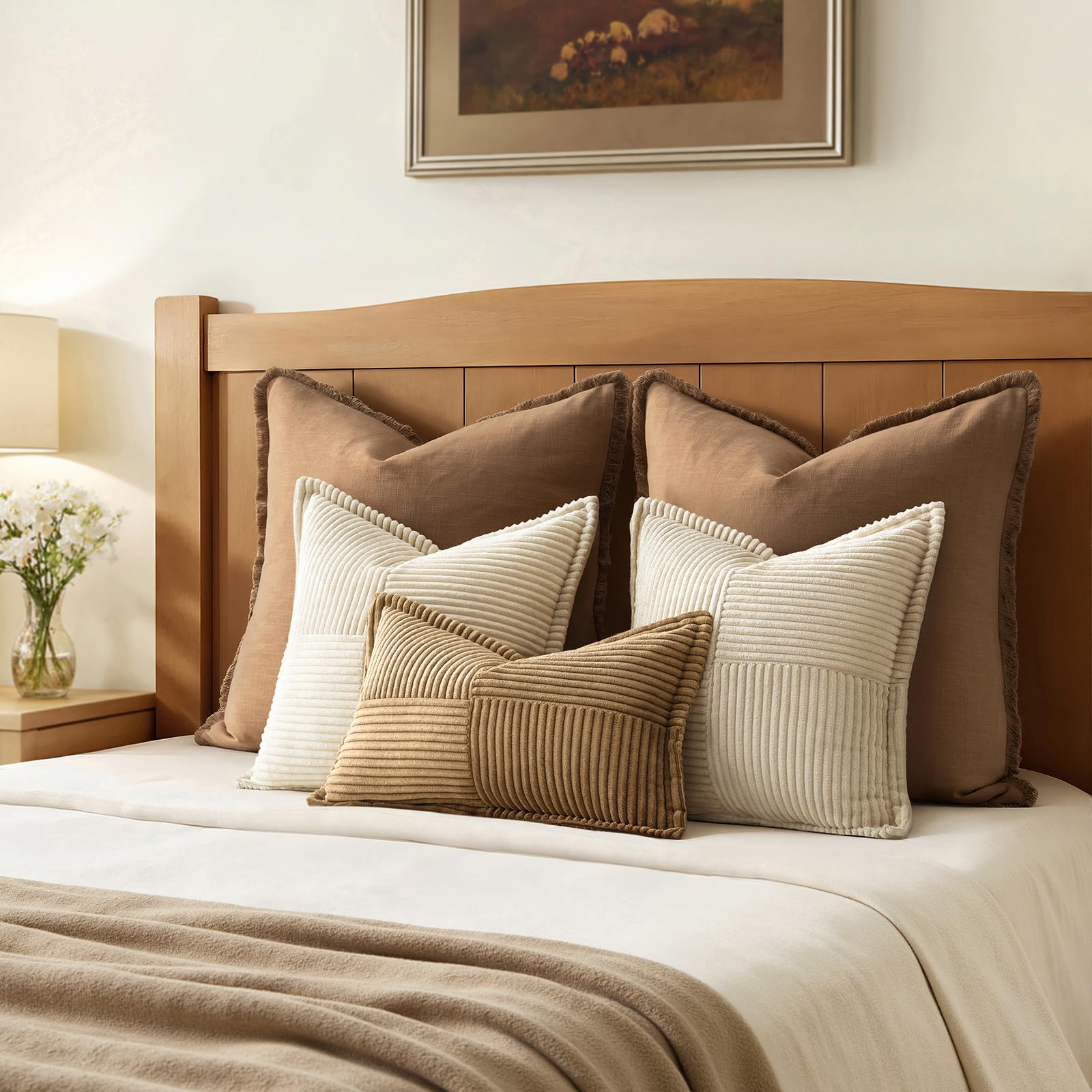 MIULEE Decorative Euro Sham Throw Pillow Covers 24x24 Inch Beige 2 Pack