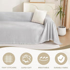 MYSKY HOME Light Gery Chenille Sofa Cover for Dogs Cats Tassel Edge Couch Cover Furniture Protectors for Pets Universal Couch Cover Thick Durable Sectional Couch Covers for 3 Cushion Couch, 91"x 134"