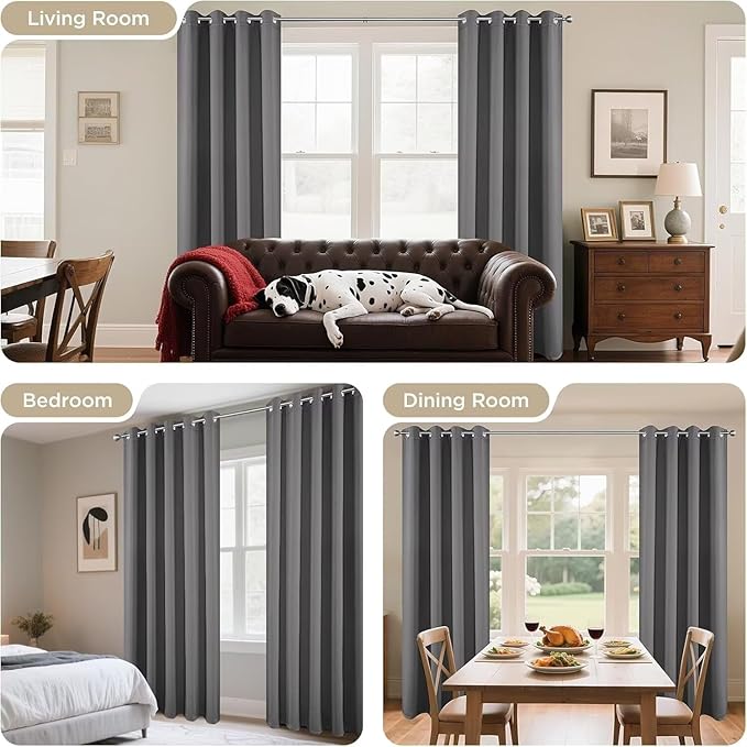Joydeco Blackout Curtains 90 Inch Length 2 Panels Set, Thermal Insulated Long Curtains& Drapes 2 Burg, Room Darkening Grommet Drapes for Bedroom Living Room Window (Light Grey, W52 x L90 Inch)