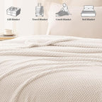 Whale Flotilla Queen Size Fuzzy Fleece Blanket for Bed, 90x90 Inch Fluffy Warm Soft Jacquard Blankets for All Season, Lightweight and Cozy, Ivory