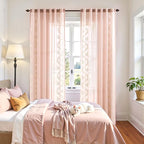 jinchan Belrose Winslow Pink Sheer Curtains 84 Inch for Bedroom Living Room Embroidered Bordered Floral Nursery Curtains for Girls Room Dorm Light Filtering Window Treatments, 2 Panels, W50 x L84