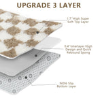 Checkered Area Rugs for Living Room 8x10, Fluffy Beige and White Checkered Rug Fuzzy Shag Shaggy Carpets for Bedroom, Soft Plush Furry Rug for Teen Room Dorm Home Decor