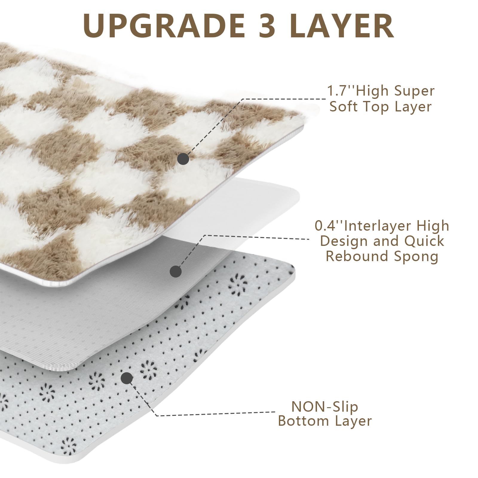 Checkered Area Rugs for Living Room 8x10, Fluffy Beige and White Checkered Rug Fuzzy Shag Shaggy Carpets for Bedroom, Soft Plush Furry Rug for Teen Room Dorm Home Decor