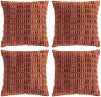 Fancy Homi 4 Packs Rust Decorative Throw Pillow Covers 20x20 Inch for Living Room Couch Bed Sofa, Terracotta Rustic Farmhouse Boho Home Decor, Soft Plush Striped Corduroy Square Cushion Case 50x50 cm