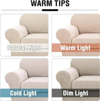 H.VERSAILTEX 2 Piece Couch Cover Stretch Stylish Chair Cover Furniture Cover/Protector Featuring Jacquard Textured Twill Fabric, High Polyester and Spandex Slipcover Machine Washable(Chair, Natural)