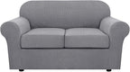 H.VERSAILTEX 3 Piece Stretch Sofa Covers for 2 Cushion Loveseat Couch Covers for Living Room Sofa Slipcovers (Base Cover Plus 2 Seat Cushion Covers) Thicker Jacquard Fabric(Medium Sofa, Dove)