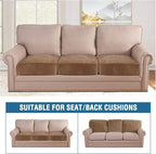 H.VERSAILTEX Velvet Stretch Couch Cushion Cover Plush Cushion Slipcover for Chair Loveseat Sofa Cushion Furniture Protector Seat Cushion Sofa Cover (3 Piece Sofa Cushion Covers, Camel)