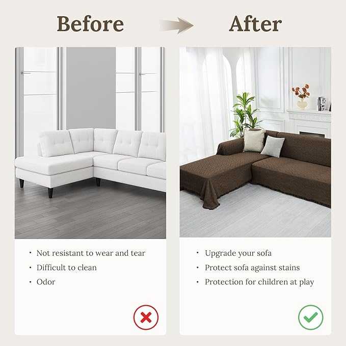 HOMERILLA 2 Piece Sectional Couch Cover for L Shape Sofa Chocolate L