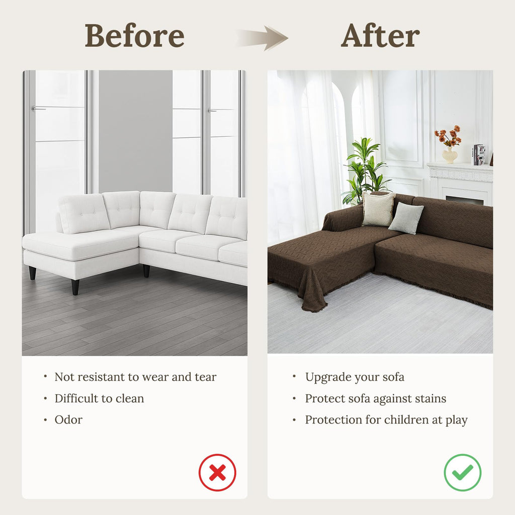 HOMERILLA 2 Piece Sectional Couch Cover for L Shape Sofa Chocolate XXXL